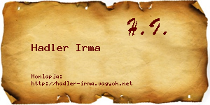 Hadler Irma névjegykártya